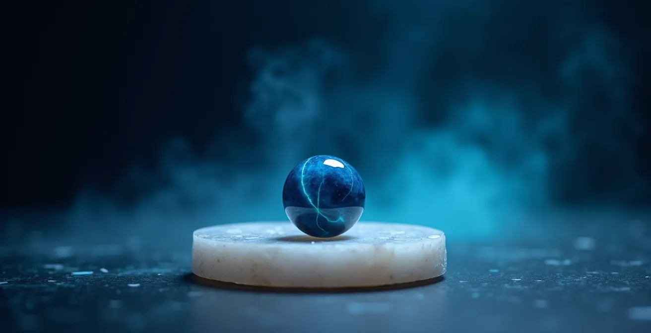 Œil de tigre bleu posé sur une plaque de sélénite blanche pour purification